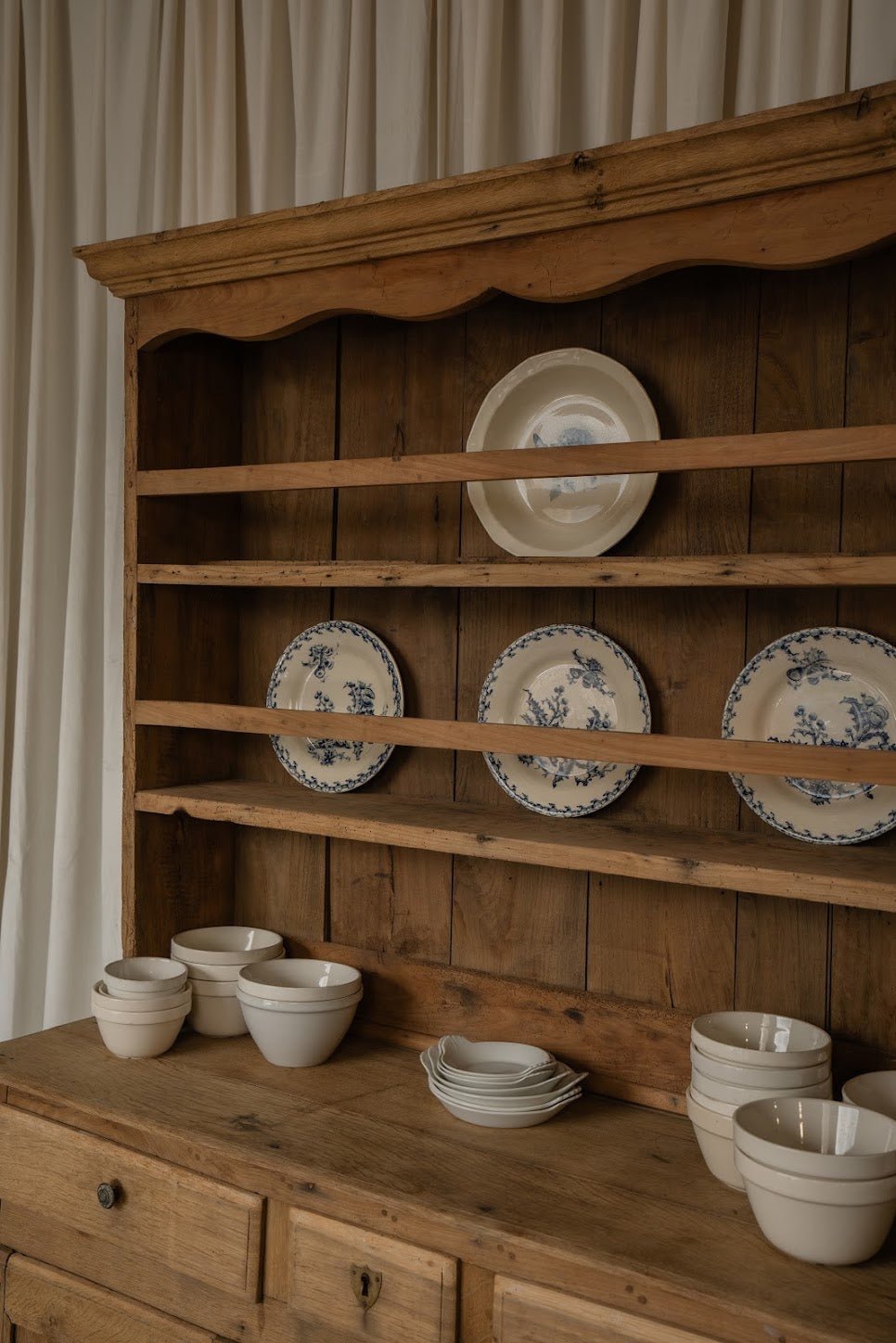 French Kitchen Hutch | Pine Dresser Cabinet with Open Shelving - IDYLL MANOR