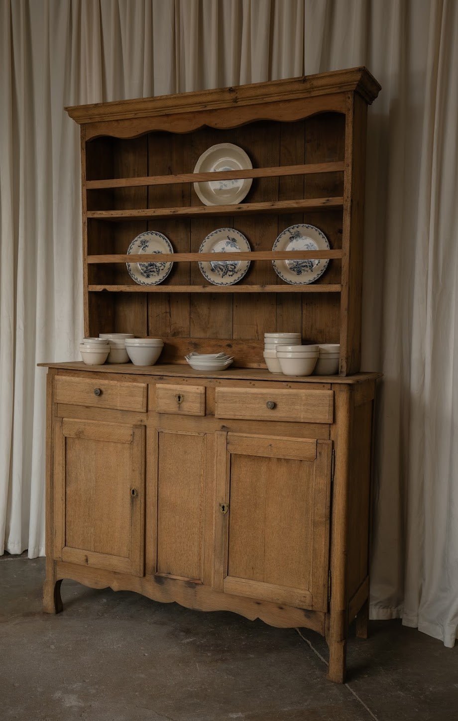 French Kitchen Hutch | Pine Dresser Cabinet with Open Shelving - IDYLL MANOR