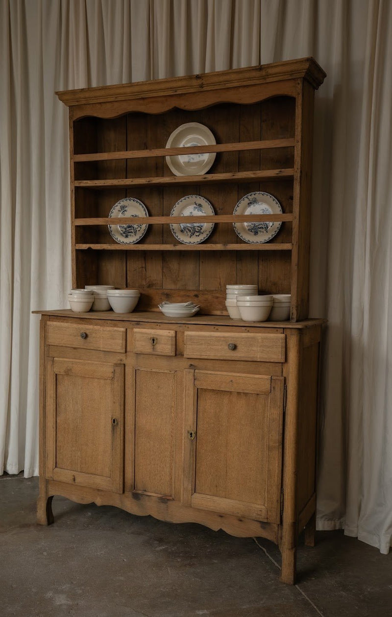 French Kitchen Hutch | Pine Dresser Cabinet with Open Shelving - IDYLL MANOR