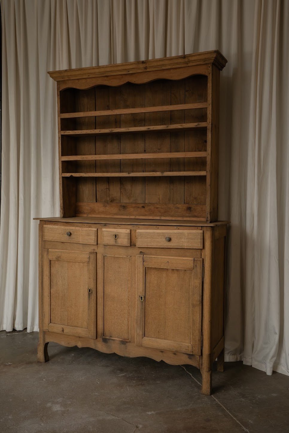French Kitchen Hutch | Pine Dresser Cabinet with Open Shelving - IDYLL MANOR