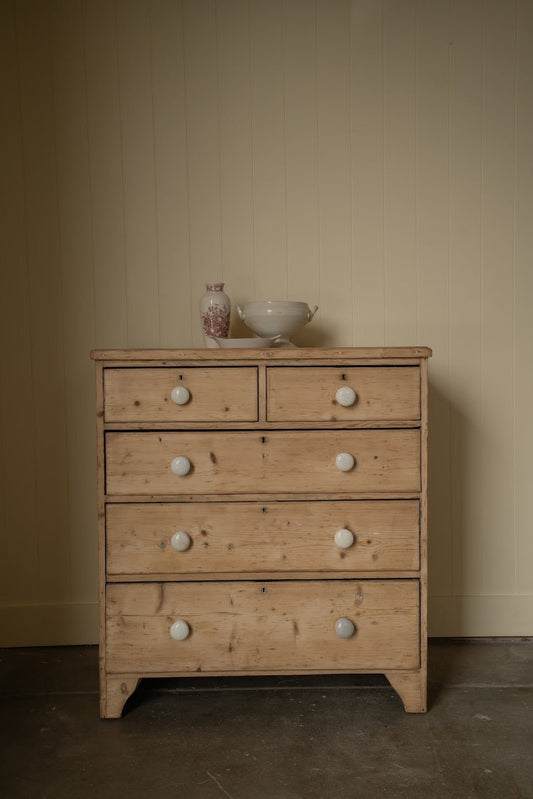 Antique Light Pine Chest of Drawers | White Knobs - IDYLL MANOR