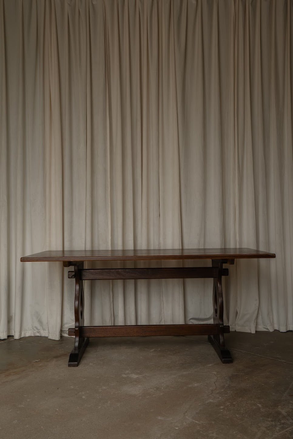 Antique Dark Wood Carved Trestle Table - IDYLL MANOR