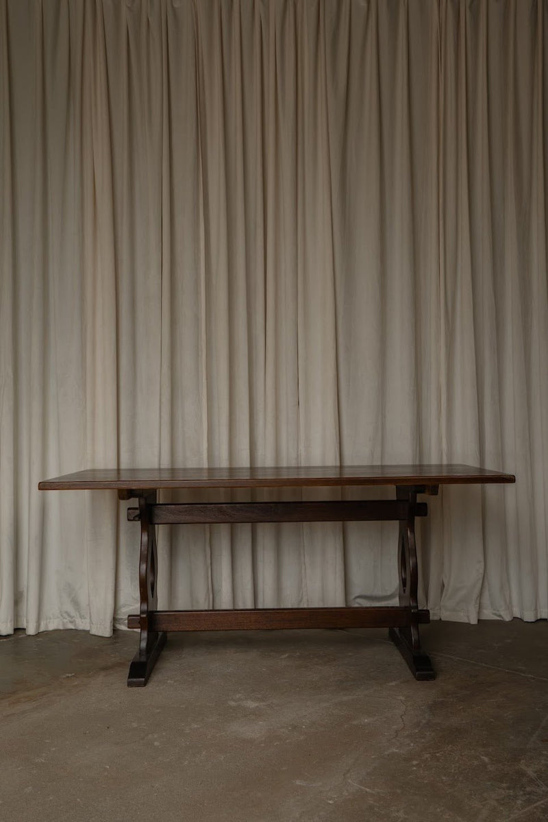 Antique Dark Wood Carved Trestle Table - IDYLL MANOR