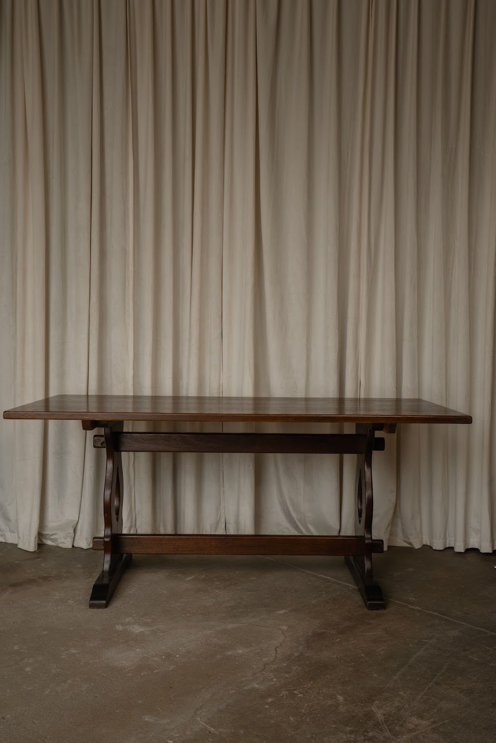 Antique Dark Wood Carved Trestle Table - IDYLL MANOR