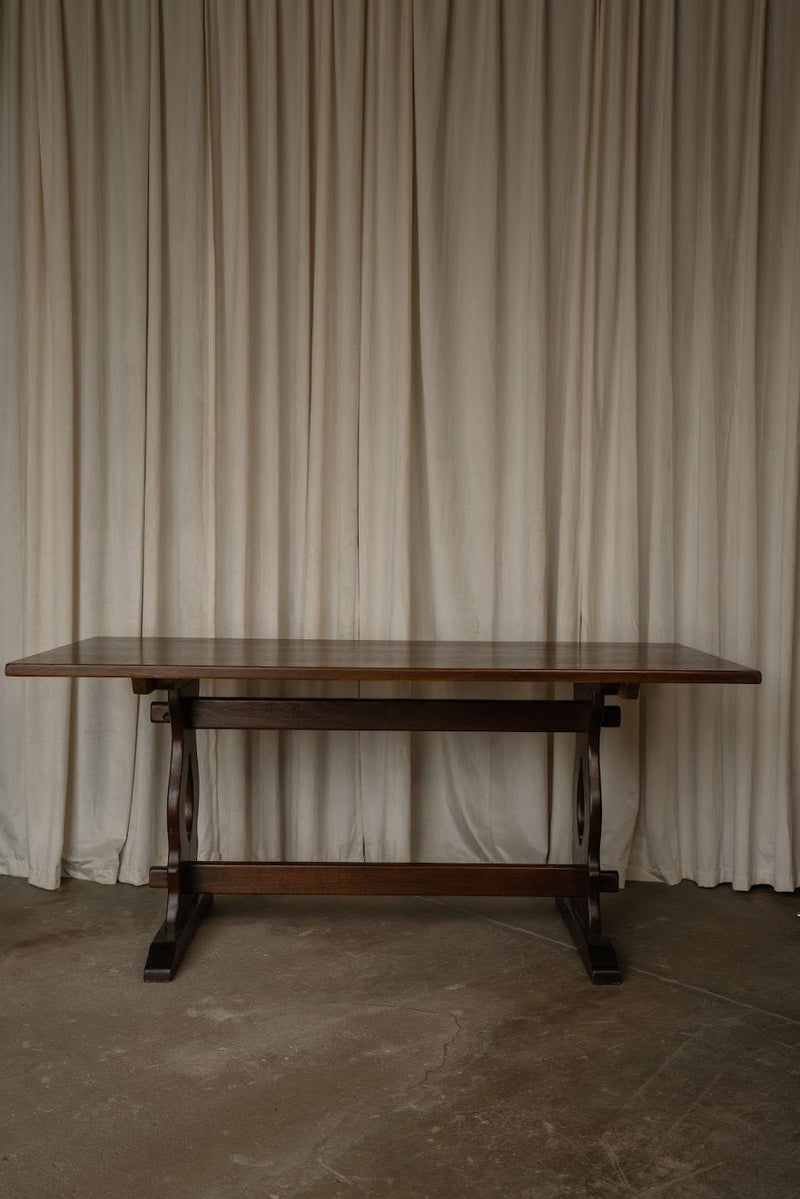 Antique Dark Wood Carved Trestle Table - IDYLL MANOR