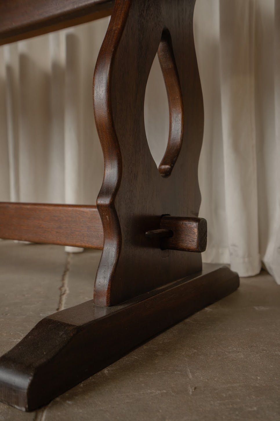 Antique Dark Wood Carved Trestle Table - IDYLL MANOR
