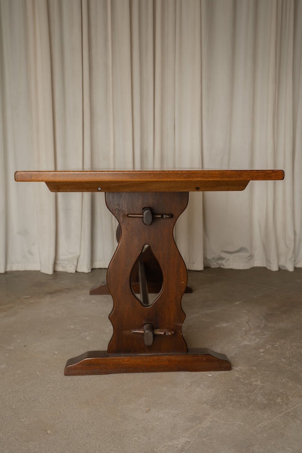 Antique Dark Wood Carved Trestle Table - IDYLL MANOR