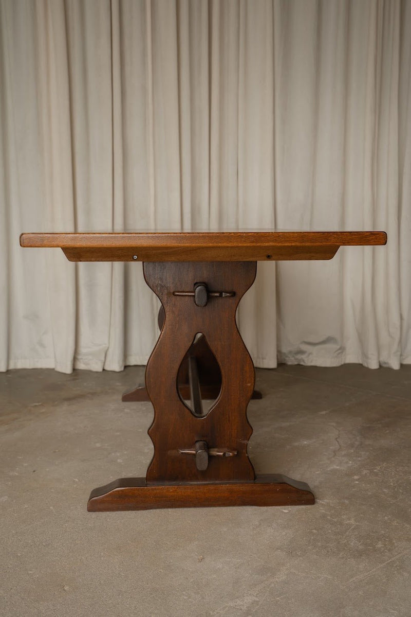 Antique Dark Wood Carved Trestle Table - IDYLL MANOR