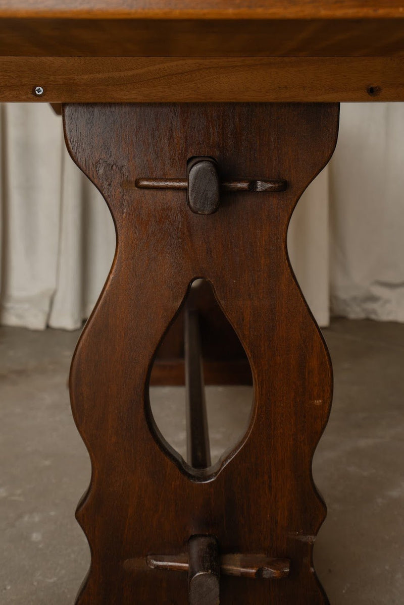 Antique Dark Wood Carved Trestle Table - IDYLL MANOR