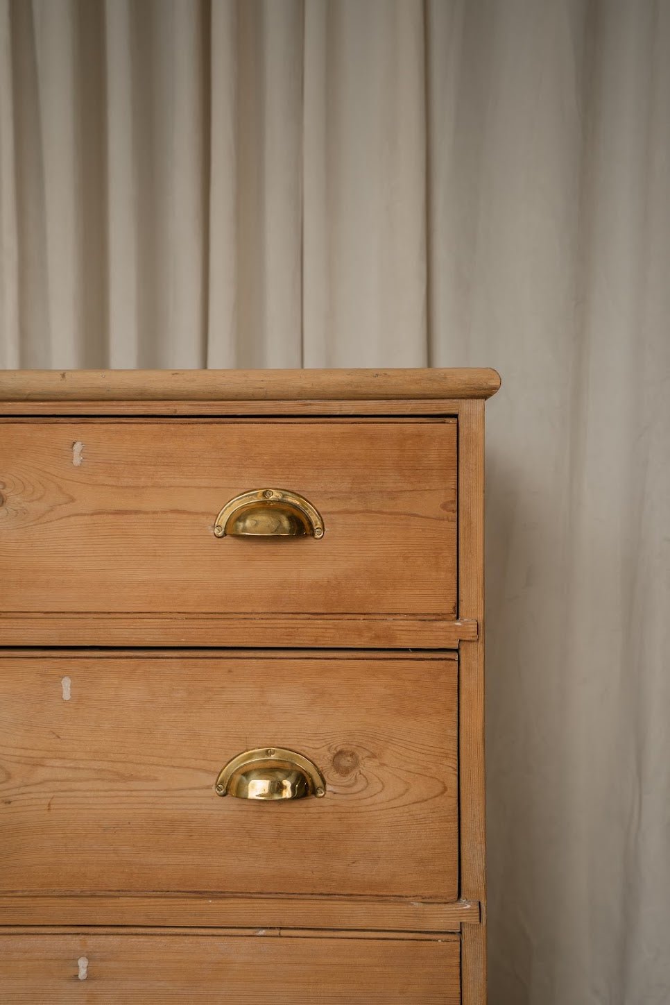 Pine Tallboy Chest of Drawers with Brass Cup Pulls | Narrow Four-Drawer Dresser