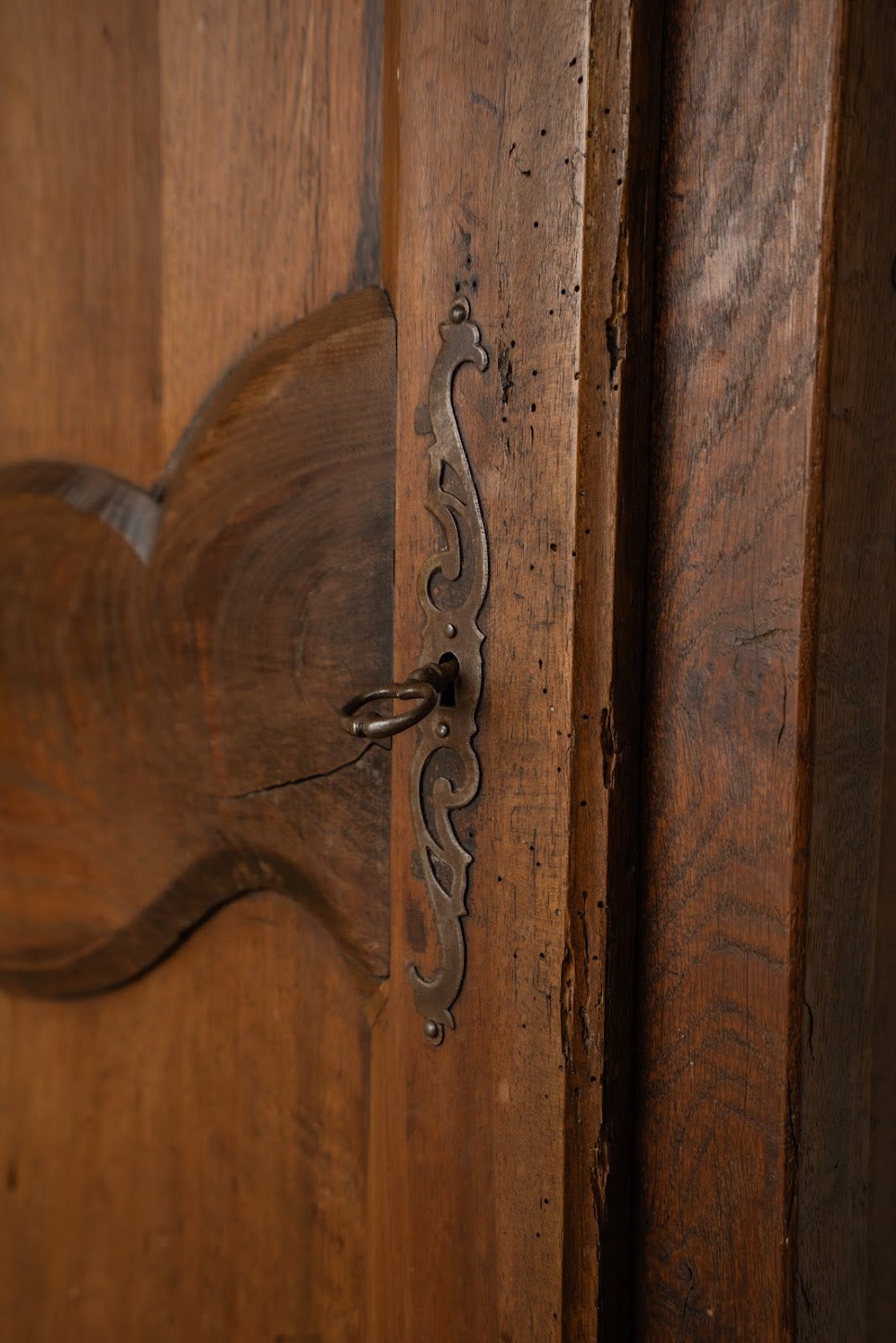 French Oak Cupboard with Carved Bird Detail | Narrow Linen & Storage Cabinet