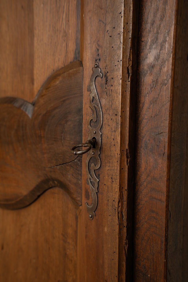 French Oak Cupboard with Carved Bird Detail | Narrow Linen & Storage Cabinet