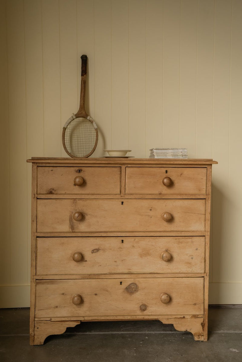 Antique 2-over-3 Chest of Drawers, Scalloped Detailing