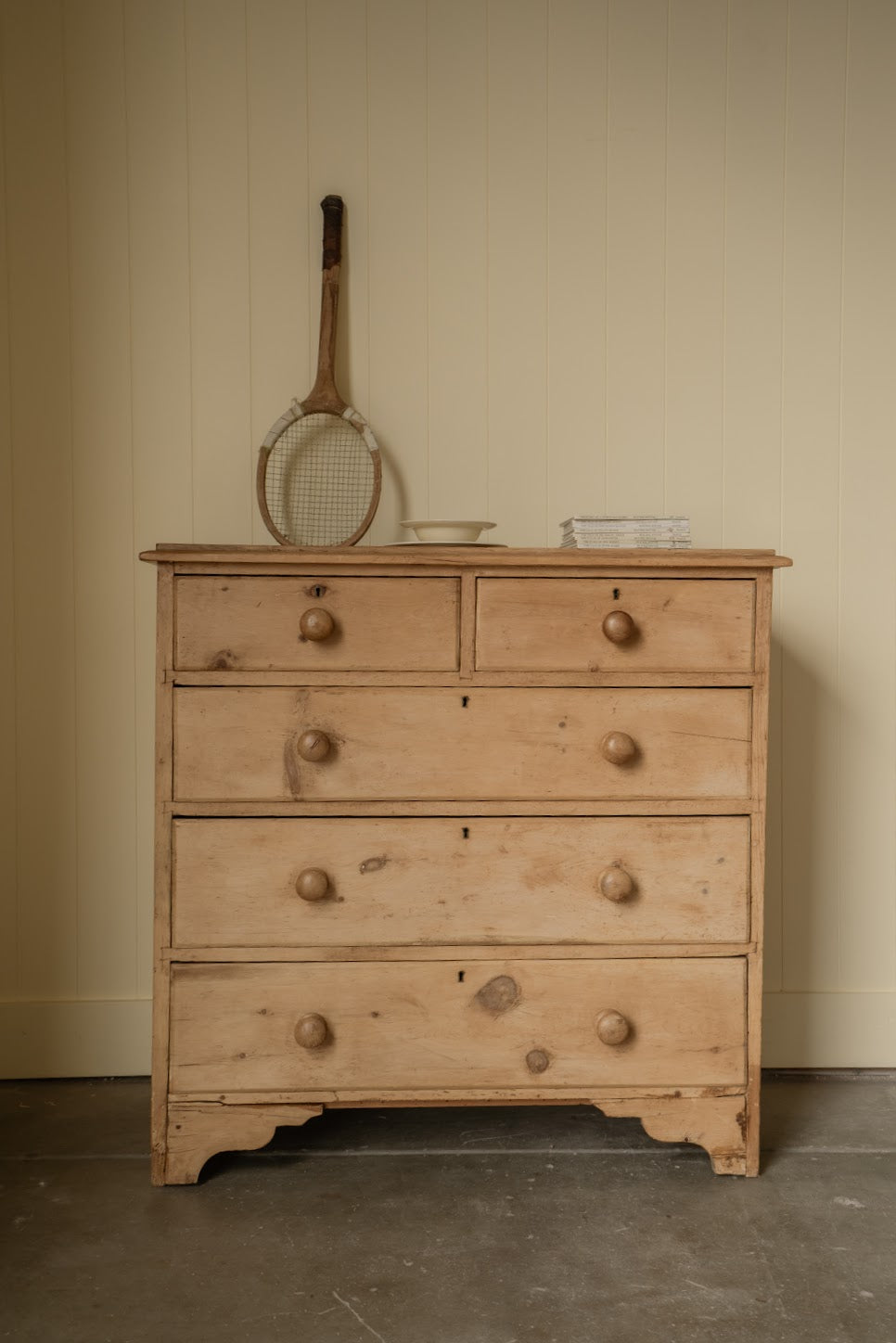 Antique 2-over-3 Chest of Drawers, Scalloped Detailing