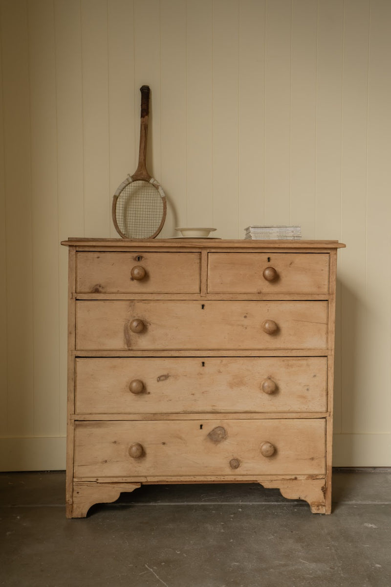 Antique 2-over-3 Chest of Drawers, Scalloped Detailing