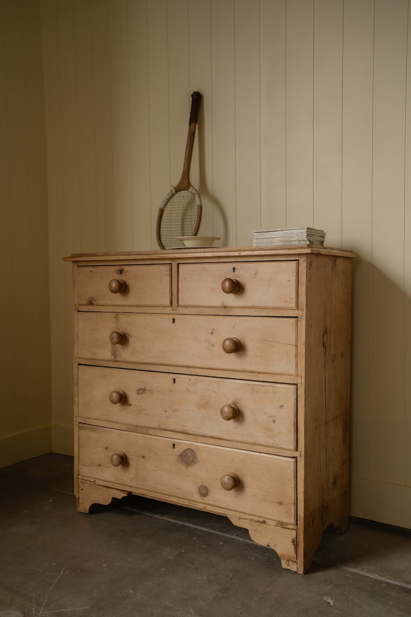 Antique 2-over-3 Chest of Drawers, Scalloped Detailing