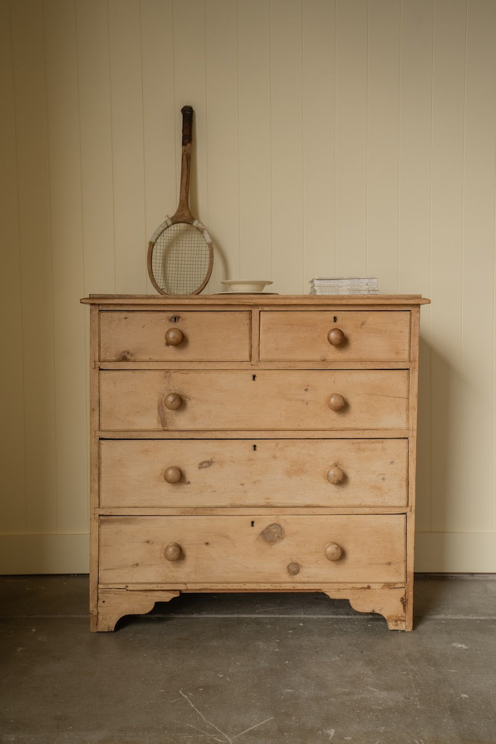 Antique 2-over-3 Chest of Drawers, Scalloped Detailing