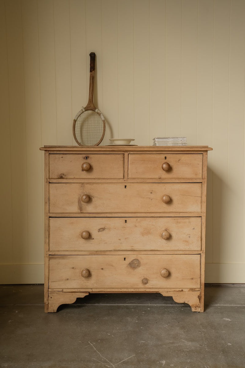 Antique 2-over-3 Chest of Drawers, Scalloped Detailing