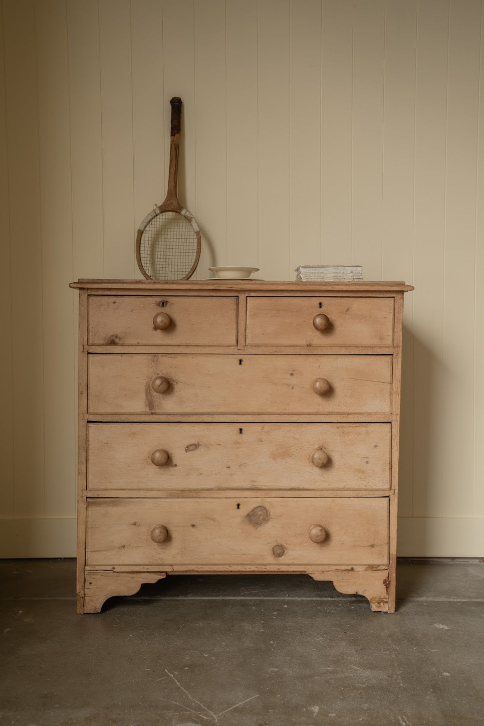 Antique 2-over-3 Chest of Drawers, Scalloped Detailing