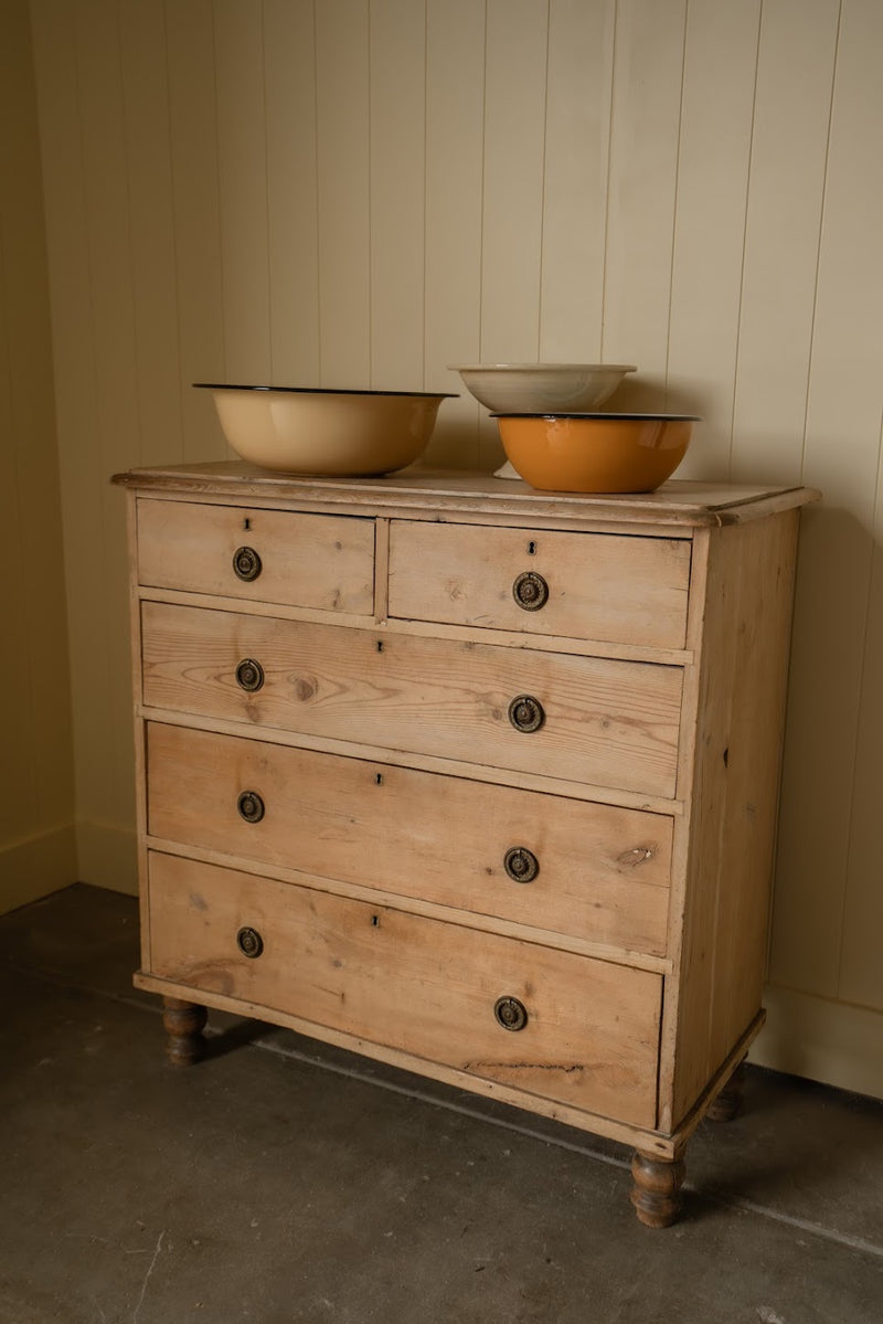 Antique 2-over-3 Chest of Drawers with Brass Handles