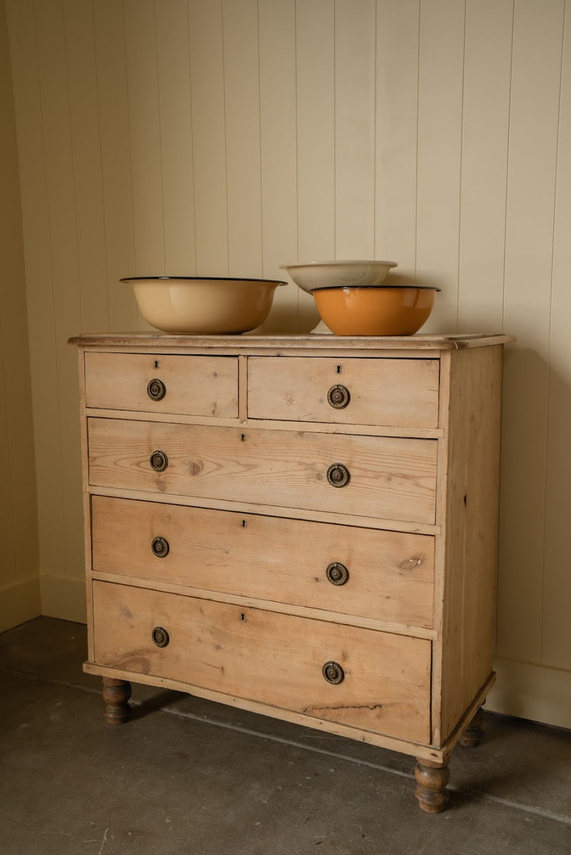 Antique 2-over-3 Chest of Drawers with Brass Handles
