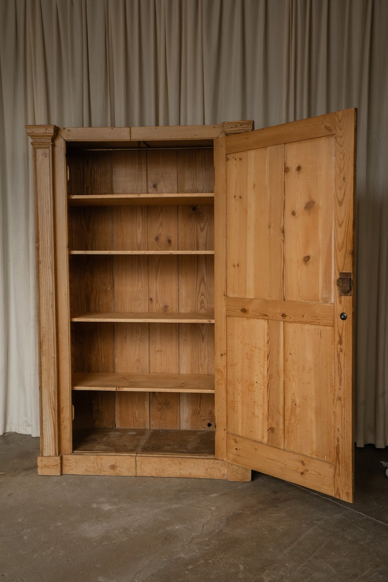 Antique Pine Cupboard with Column Details | Paneled Kitchen Pantry & Linen Cabinet