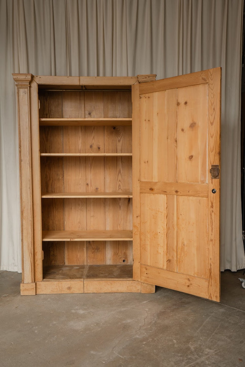 Antique Pine Cupboard with Column Details | Paneled Kitchen Pantry & Linen Cabinet