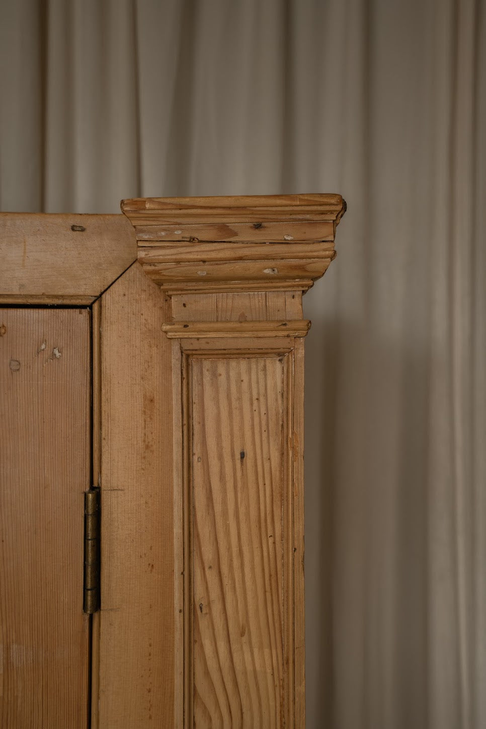 Antique Pine Cupboard with Column Details | Paneled Kitchen Pantry & Linen Cabinet
