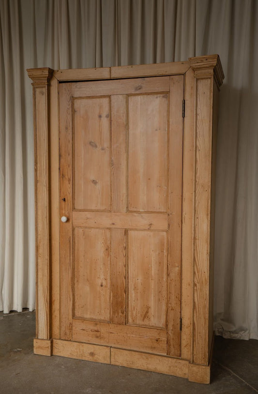 Antique Pine Cupboard with Column Details | Paneled Kitchen Pantry & Linen Cabinet - IDYLL MANOR
