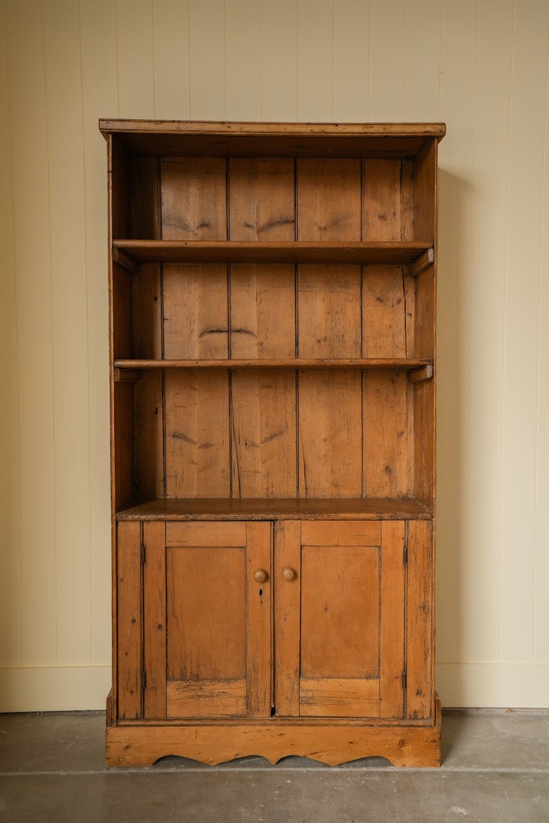 English Cottage Bookcase | Wooden Shelving Cabinet with Scalloped Base