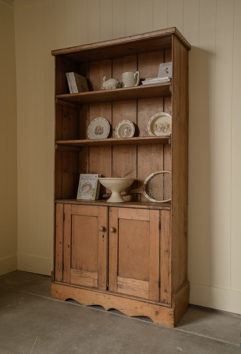 English Cottage Bookcase | Wooden Shelving Cabinet with Scalloped Base