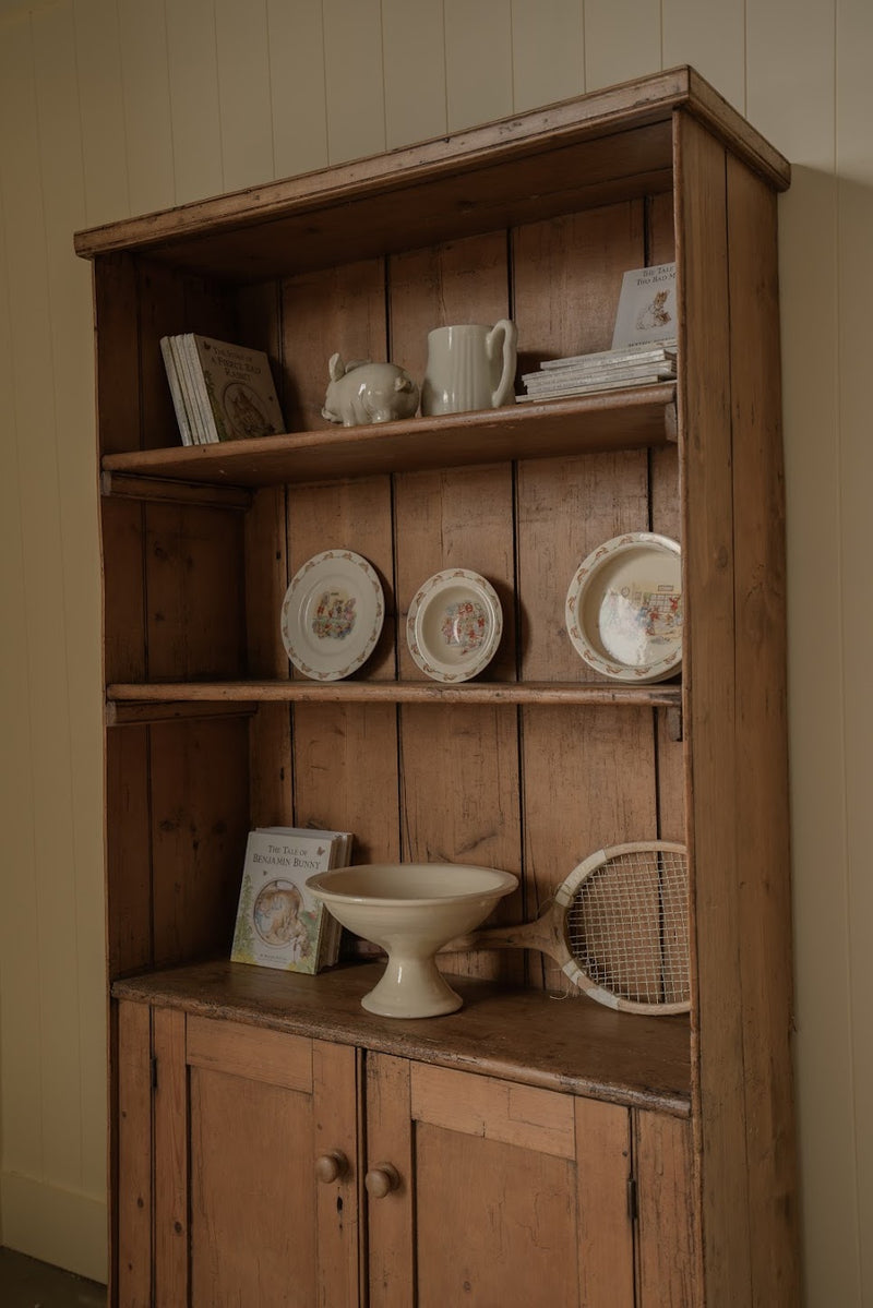 English Cottage Bookcase | Wooden Shelving Cabinet with Scalloped Base