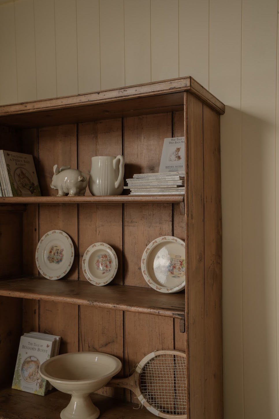 English Cottage Bookcase | Wooden Shelving Cabinet with Scalloped Base