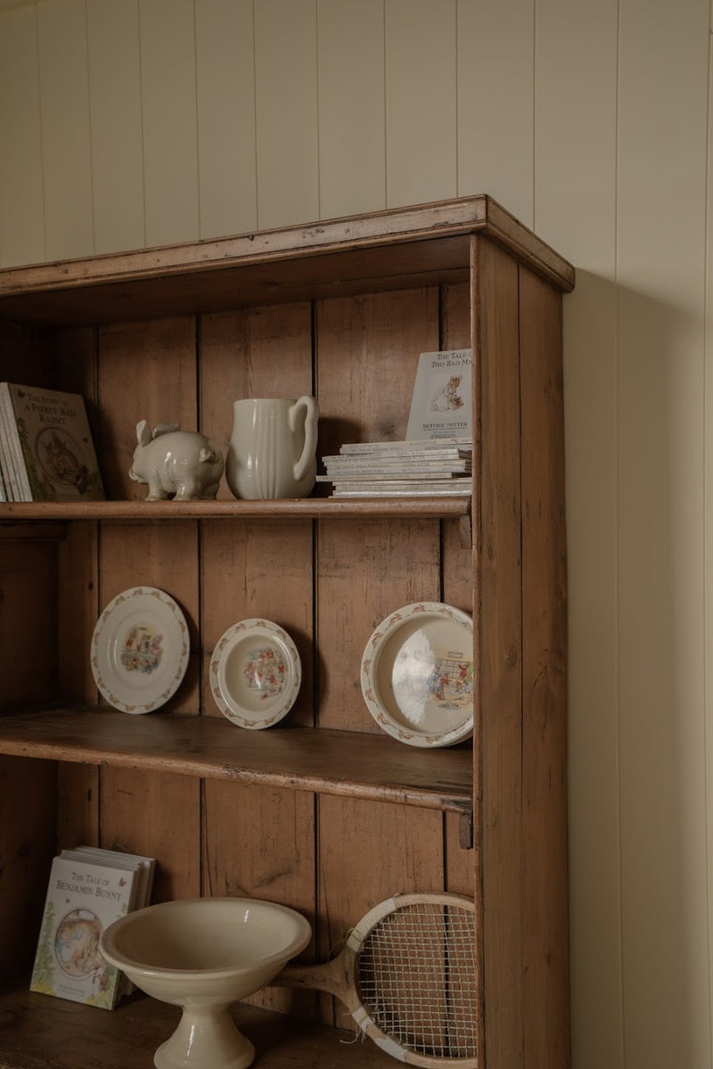 English Cottage Bookcase | Wooden Shelving Cabinet with Scalloped Base