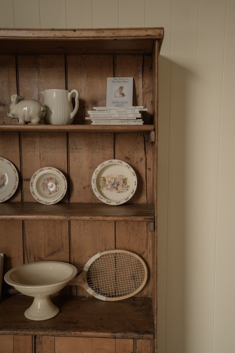 English Cottage Bookcase | Wooden Shelving Cabinet with Scalloped Base