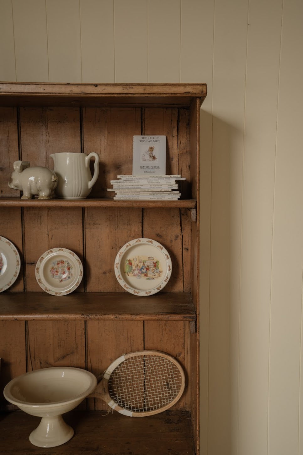 English Cottage Bookcase | Wooden Shelving Cabinet with Scalloped Base