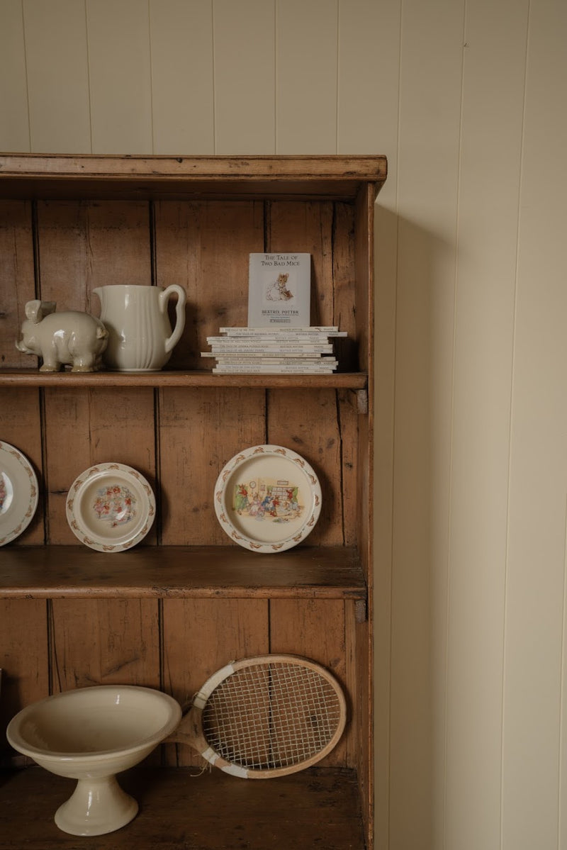English Cottage Bookcase | Wooden Shelving Cabinet with Scalloped Base