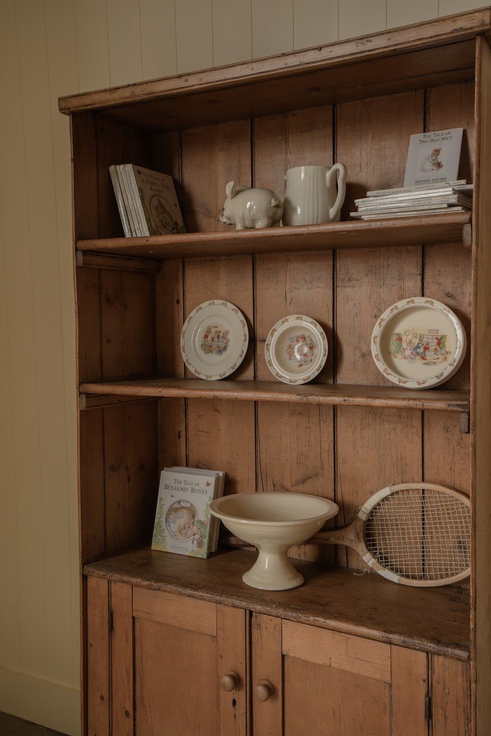 English Cottage Bookcase | Wooden Shelving Cabinet with Scalloped Base