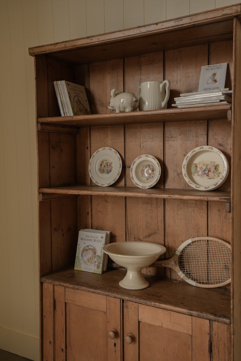 English Cottage Bookcase | Wooden Shelving Cabinet with Scalloped Base