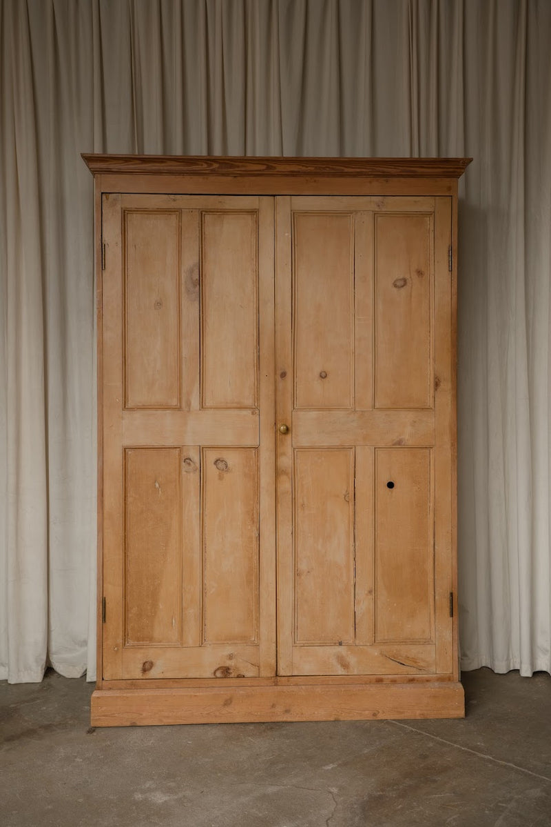 Large Antique Pale Pine Two-Door Paneled Cupboard