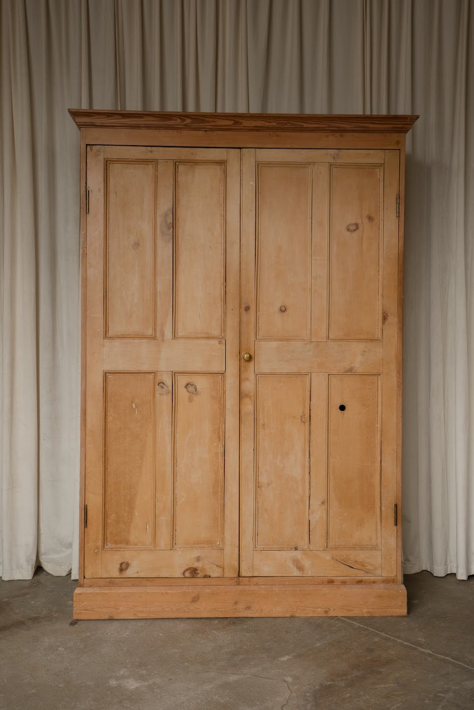 Large Antique Pale Pine Two-Door Paneled Cupboard