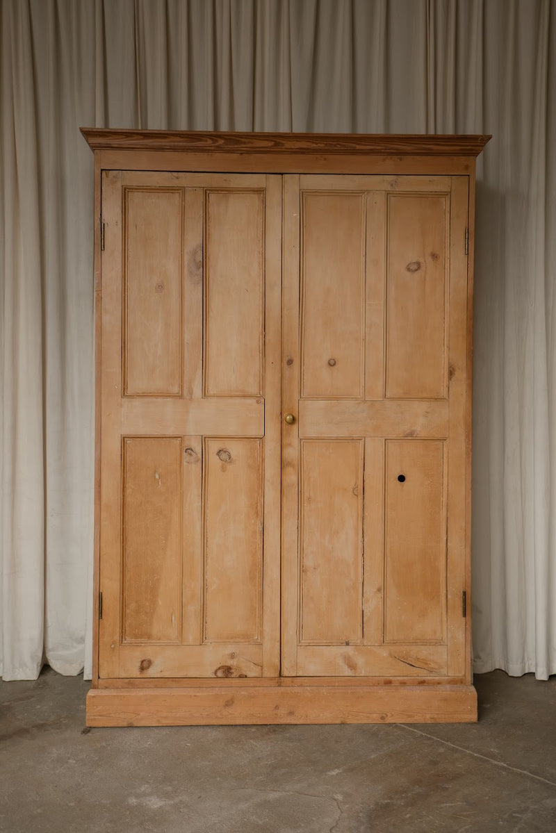 Large Antique Pale Pine Two-Door Paneled Cupboard