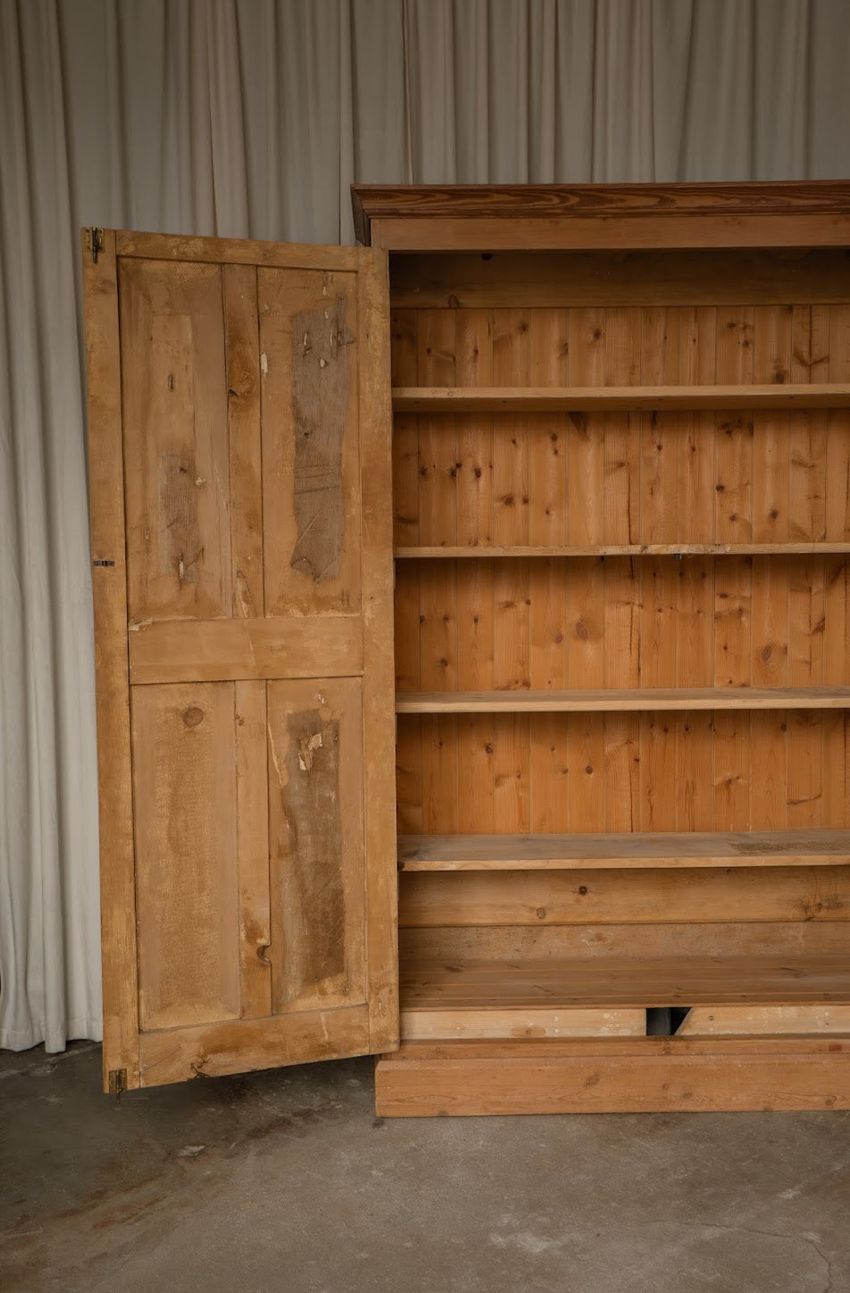 Large Antique Pale Pine Two-Door Paneled Cupboard