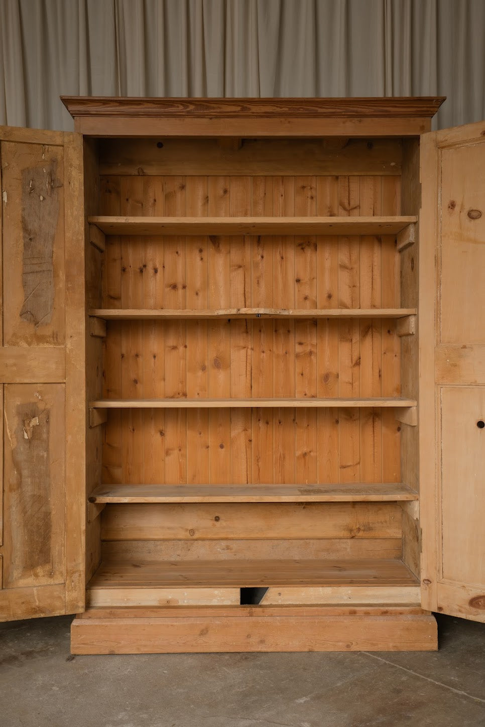 Large Antique Pale Pine Two-Door Paneled Cupboard