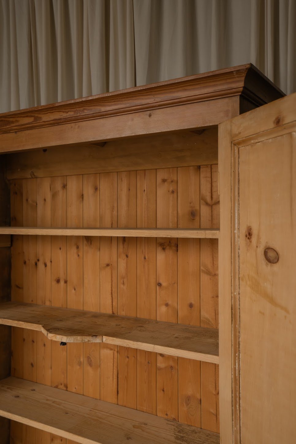 Large Antique Pale Pine Two-Door Paneled Cupboard