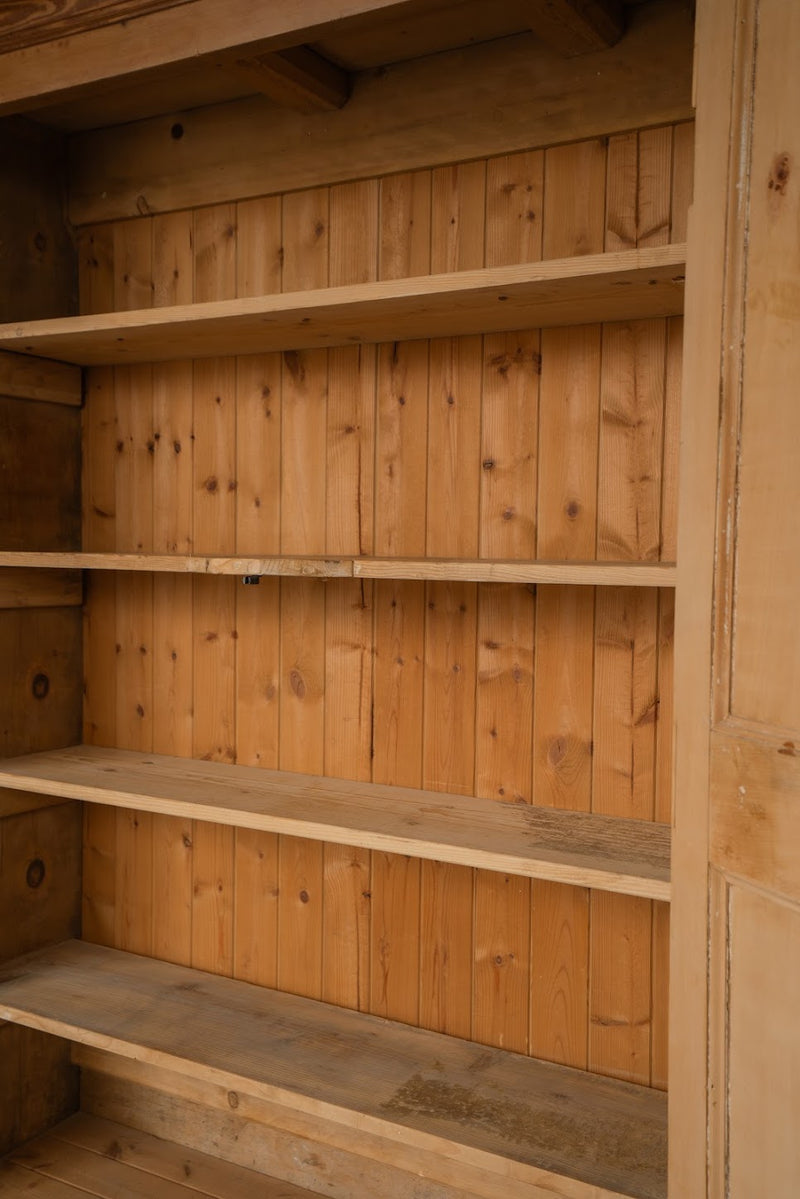 Large Antique Pale Pine Two-Door Paneled Cupboard