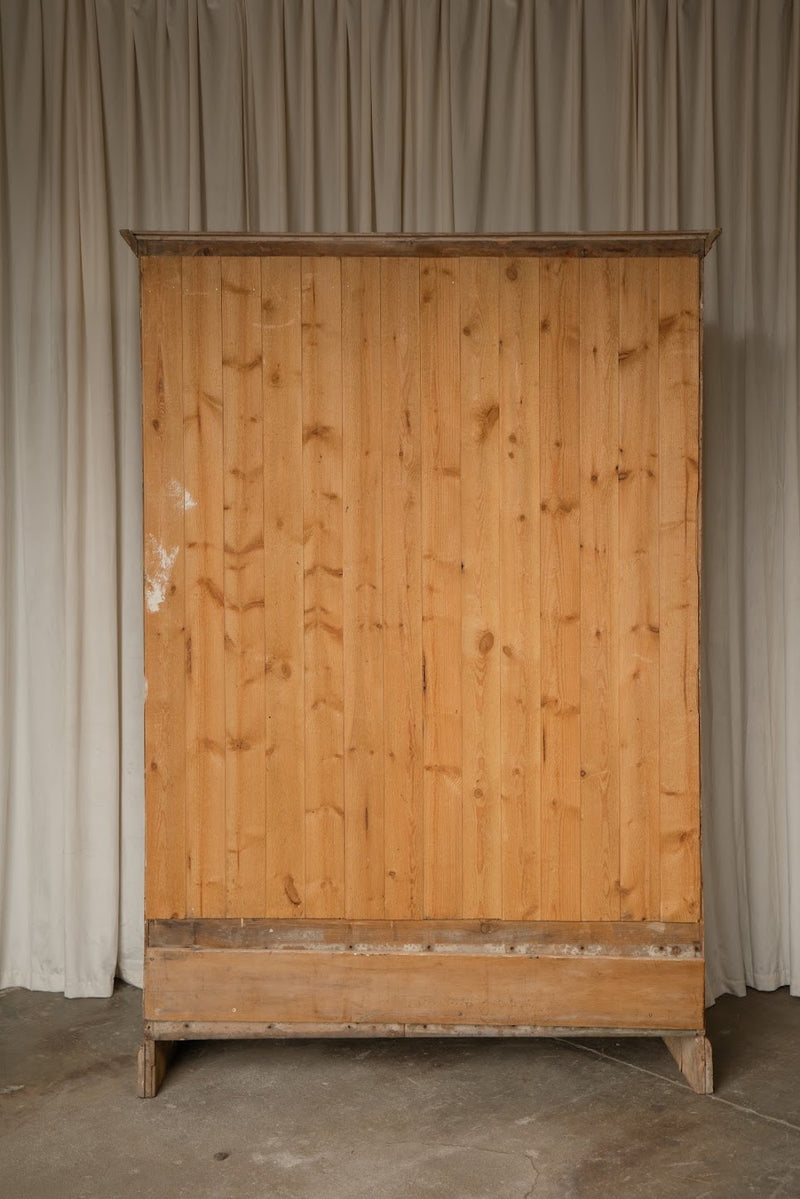 Large Antique Pale Pine Two-Door Paneled Cupboard