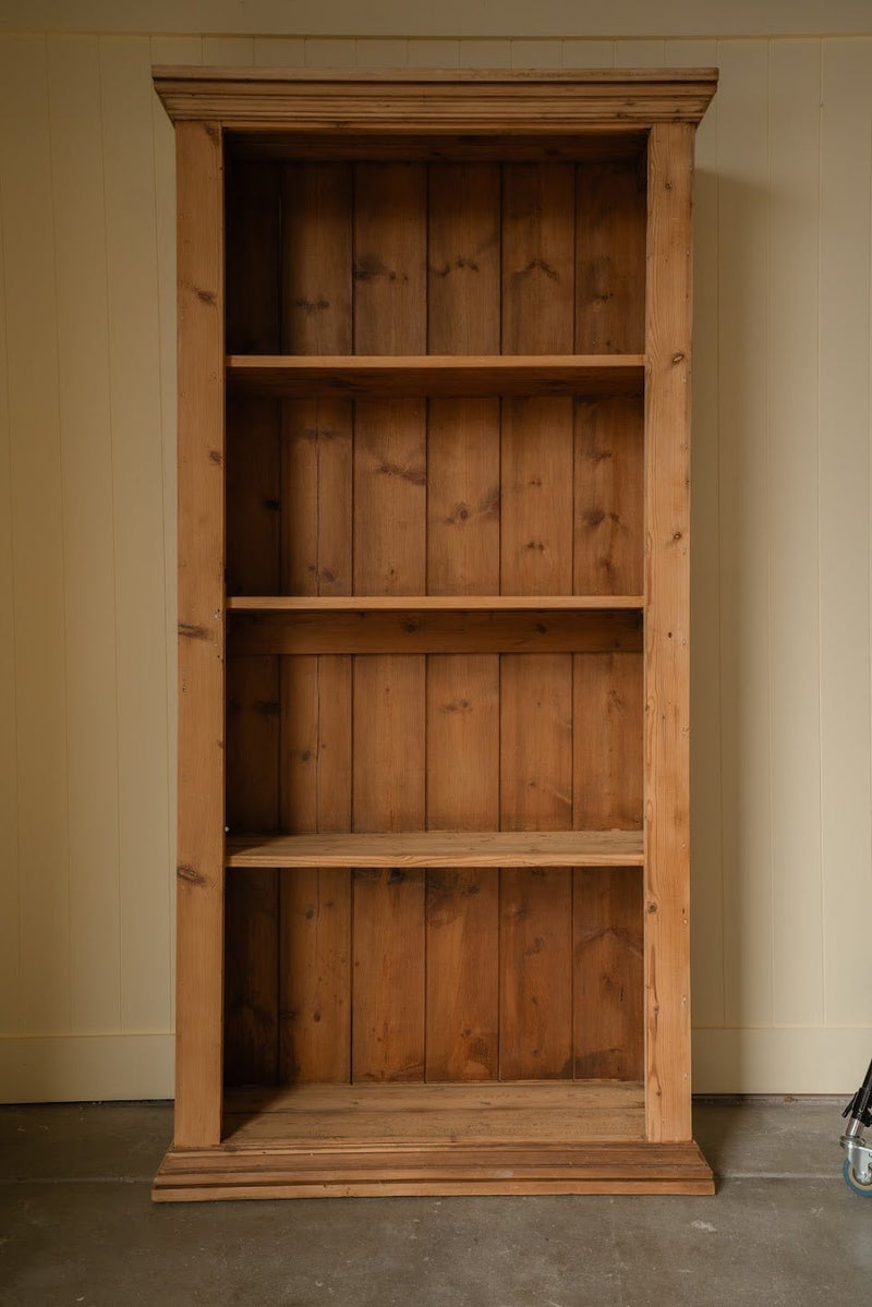 Tall Antique Pine Bookcase, Side Paneling - IDYLL MANOR
