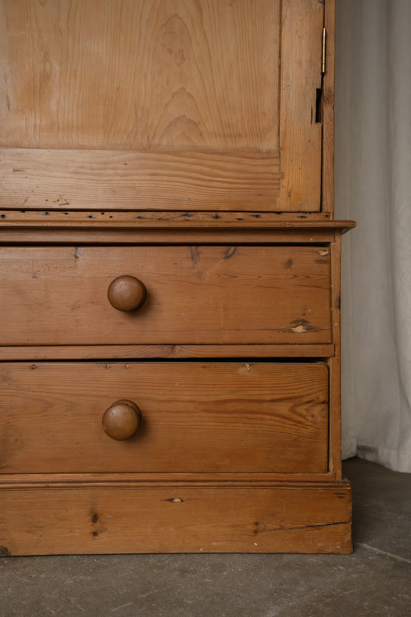 Antique Victorian Pine Two-Door Armoire with Three Drawers