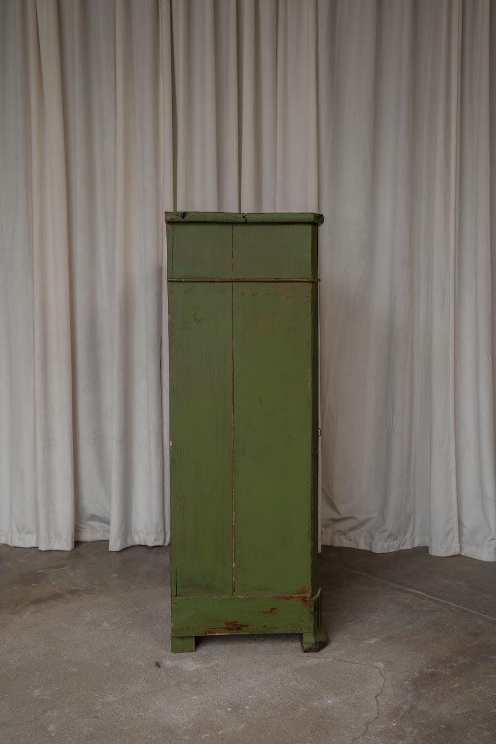 Antique Green Painted Cupboard | One-Drawer Cottage Storage Cabinet.